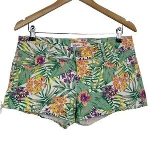 CANDIE'S TROPICAL FLORAL PRINT STRETCH DENIM JEAN SHORTS SIZE 11-EUC